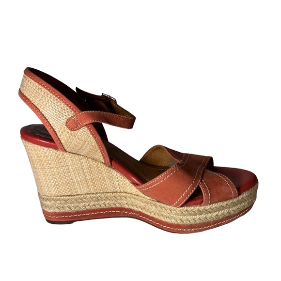 Clarks Coral Amelia Air Wedge Heel Sandals Peep Toe Leather Espadrilles Strap - Picture 3 of 8
